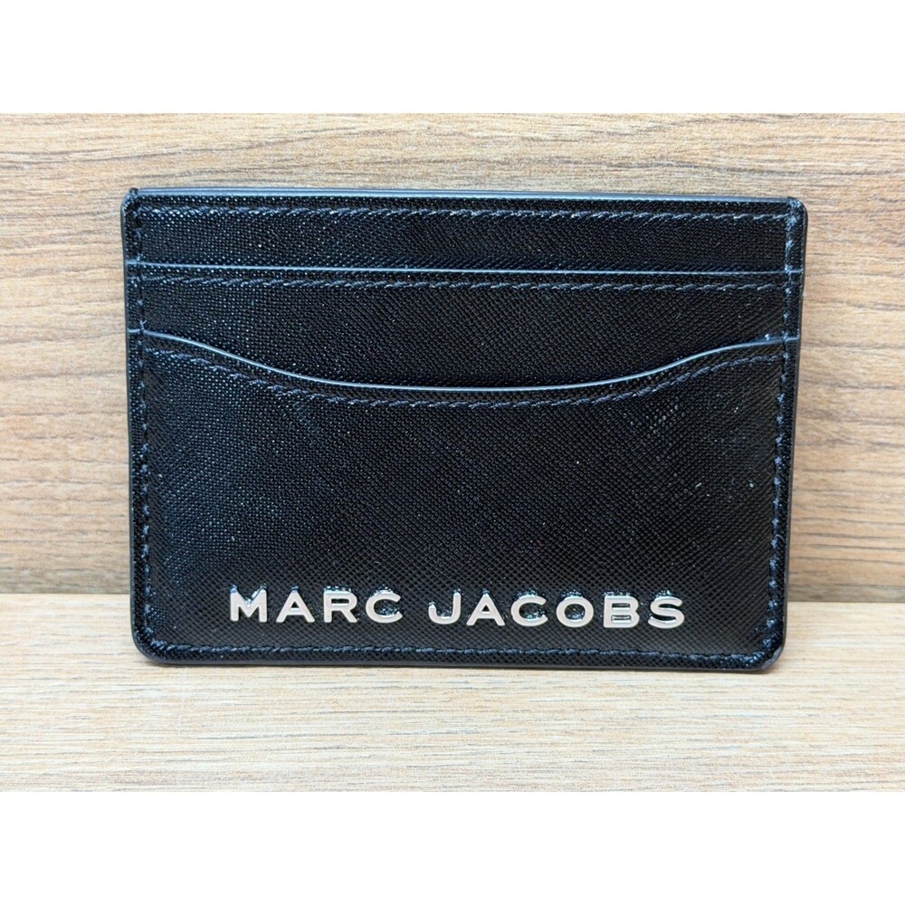 Marc Jacobs Black Saffiano Leather Card Holder Wallet Silver Logo Authentic